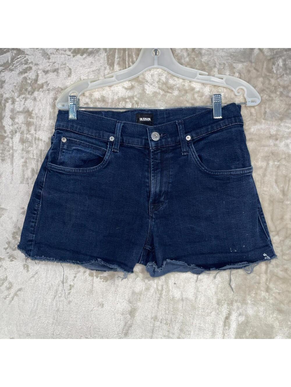 Hudson Custom Cut Off Shorts Blake Slim Straight Fit Size 32 Blue Denim Womens